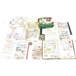 Seven hobby stamp albums of world stamps, a large quantity of loose stamps and various first day