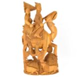 An early/mid-20th century large Indian carved wooden sculpture depicting Dhola and Maru on the