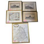 Three 19th century engravings, view of Harlech castle, view of Hunwick castle, and view of