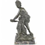 AFTER BERNINI; a bronze figure depicting David with slingshot and possibly head of Goliath, on