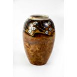 ROYAL DOULTON; a baluster vase with brown pearlised ground and abstract foliate and floral