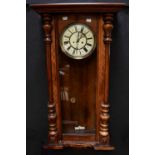 An early 20th century mahogany Vienna-style eight-day wall clock, the cream and red painted dial set