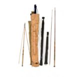 Nine vintage fishing rods comprising Precision Rods, R Sealey's Match Winner JFT, 11' three-piece