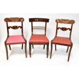 Seven various 19th century bar back dining chairs, comprising a pair with carved bars and on sabre