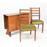 E. GOMME for G-PLAN; a 1960s teak dining room suite comprising a drop-leaf table, 73 x 140 x 91cm