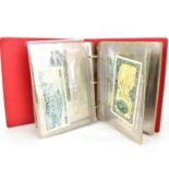 A folder of approximately forty-six banknotes to include US $1 and $5 dollar notes, Irish £1 and £