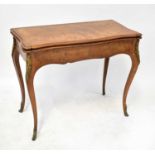 A 19th century Louis XIV style burr walnut card table, the shaped fold-over top with blue baize