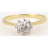 A gold diamond solitaire ring, the single claw set brilliant cut diamond approx. 0.45ct, on a gold