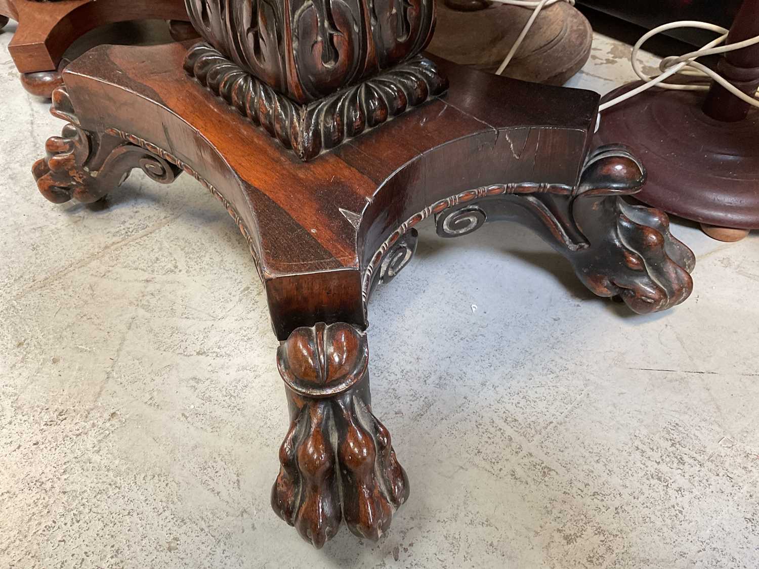 A Victorian rosewood fold-over table to rectangular column support with carved acanthus leaf - Image 6 of 8