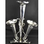 S.J.L & CO; a late 19th/early 20th century silver plated four-vase epergne, height 34cm.