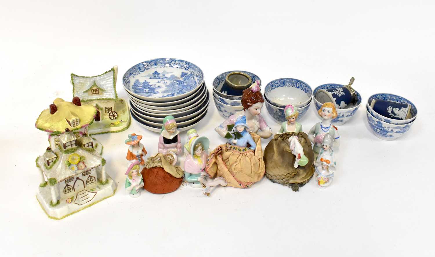 Three Coalport pastille burners in the form of cottages comprising 'Thatched Cottage', 'Park