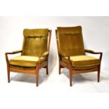CINTIQUE; a retro teak two-seater settee, height 85cm, width 120cm, with a matching pair of