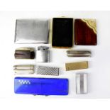 Four vintage compacts and cigarette cases to include a blue rectangular example, and seven vintage