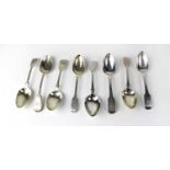 Eight various hallmarked silver Fiddle pattern dessert spoons, various dates and makers, combined