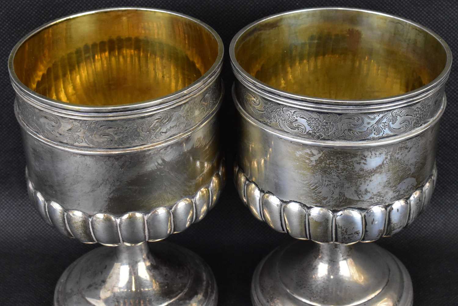 A pair of late 19th/early 20th century gilt white metal wine goblets of Renaissance style, - Image 2 of 4