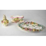 COALBROOKDALE; a group of ceramics comprising an oval ink stand with applied bocage floral