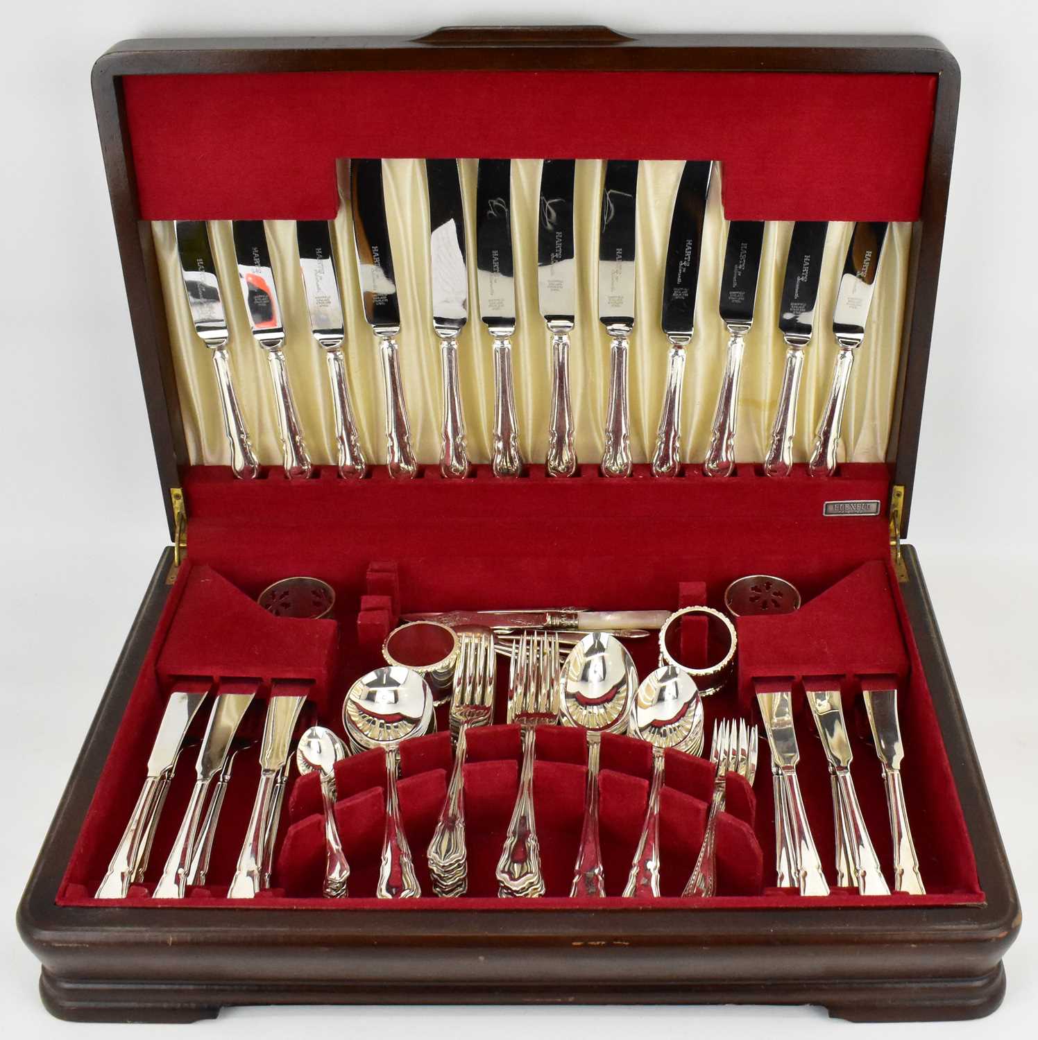FLEXFIT; a fifty-eight piece silver plated cutlery set in a wooden case, together with four silver - Image 2 of 5
