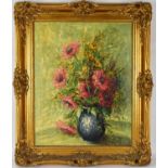 TAUST; a 20th century oil on canvas, still life of poppies in jar, signed lower right, 50 x 39cm,