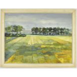 M. WYNNE (British); oil on board, fields with buildings to the distance, signed lower right, 60 x