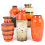 WEST GERMAN POTTERY; five decorative vases, various shapes and sizes, tallest 27cm, shortest 22cm,