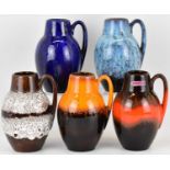 WEST GERMAN POTTERY; five ceramic jugs, all model no. 474 76, various colourways, height 16cm (5).