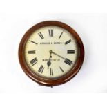 ARNOLD & LEWIS, Manchester; a walnut cased single fusée station style wall clock the white enamel