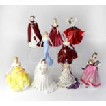 Eight porcelain figures of ladies, Royal Worcester, Royal Doulton and Royal Grafton, together with a