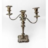 An Elizabeth II hallmarked silver loaded three-branch candelabrum, height 39cm, Barker Ellis