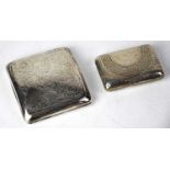 A silver square form cigarette case with engraved with engine turned floral and foliate decoration