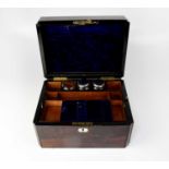 A Victorian rosewood vanity case, part fitted interior with hidden inner and side compartments, 18 x