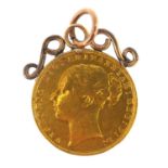 A Victorian 1878 sovereign, young head, London Mint, later added necklace bracket and hoop, combined