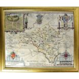 CHRISTOPHER SAXON; a hand coloured engraved map of the county of Radnor, 39 x 49cm, framed and