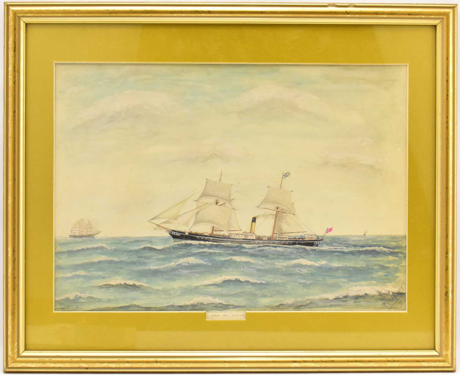 T. R. JONES (British, 20th century); watercolour and pencil, Saxon 1863 Union Line steamer on choppy - Image 2 of 5