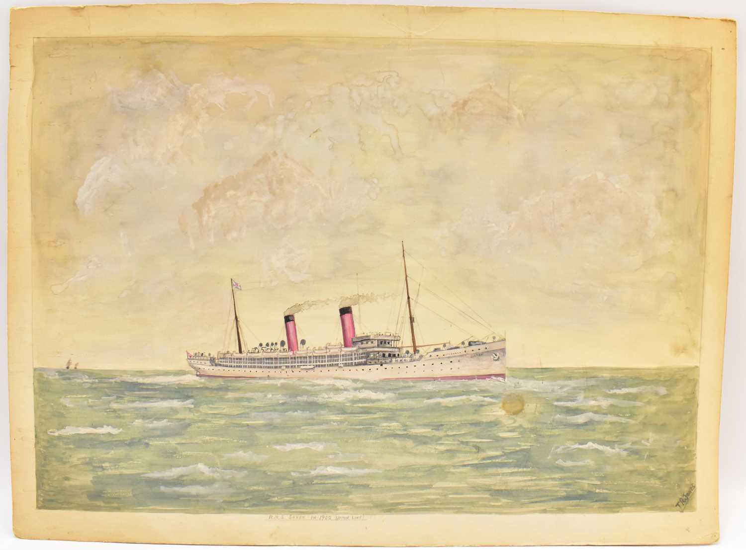 T. R. JONES (British, 20th century); watercolour and pencil, Saxon 1863 Union Line steamer on choppy - Image 5 of 5