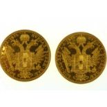 FRANZ JOSEPH I, 1915; two Austria one ducat gold (.986 grade) coins, each coin approx. 3.5g (2).