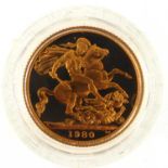 An Elizabeth II 1980 sovereign, George & Dragon, proof, encapsulated with certificate of