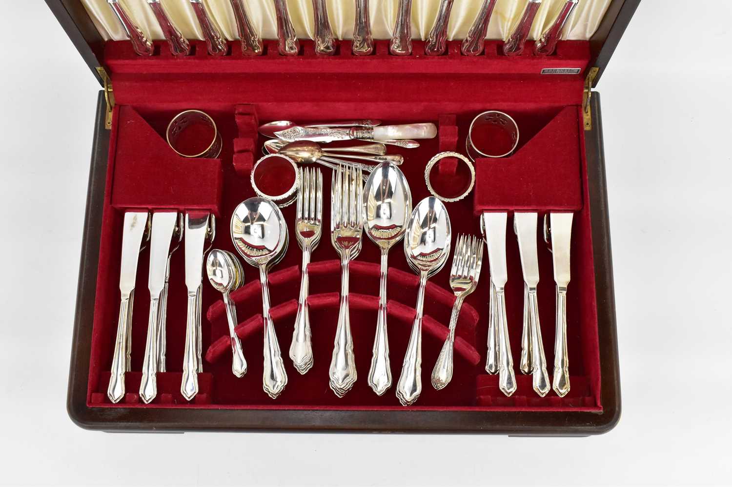 FLEXFIT; a fifty-eight piece silver plated cutlery set in a wooden case, together with four silver - Image 4 of 5