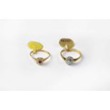 Two 9ct gold cluster rings, one set with diamonds, size M1/2, the other set with sapphire and