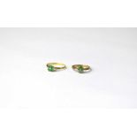 Two gold cluster rings set with emeralds and diamonds, one stamped 750, size Q1/2, approx. 2.4g, the