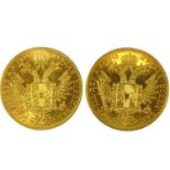 FRANZ JOSEPH I, 1915; two Austria one ducat gold (.986 grade) coins, each coin approx. 3.5g (2).