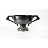 A George V hallmarked silver twin-handled trophy of squat form, Wilmot Manufacturing Co,