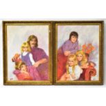 † DOUGLAS HILLS (British, 1924-1988): a pair of oils on board, family group portraits, each