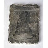A Victorian silver card case of rectangular form with scalloped edges and engraved decoration, the