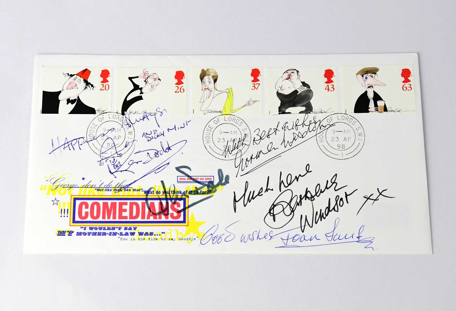 BRITISH FILMS; a first day cover bearing the signatures of British 'Carry On' actors Barbara