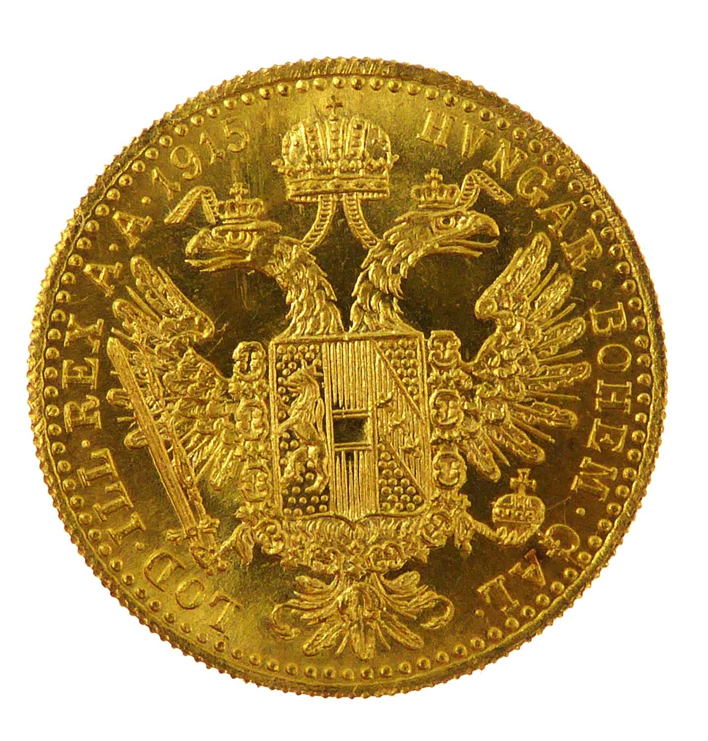 FRANZ JOSEPH I, 1915; an Austria one ducat gold (.986 grade) coin, approx. 3.5g.