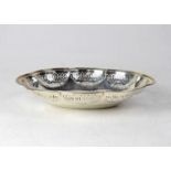 A George V hallmarked silver lobed bowl with pierced decoration, Chester 1924, width 25.5cm, approx.