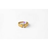 A 9ct gold solitaire diamond ring in contemporary setting, stamped 375, size O1/2, approx. 3.2g.