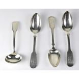 Three Russian hallmarked silver Fiddle pattern tablespoons by Kordes, initialled 'D', together