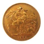 A Victorian 1887 sovereign, young head, George and Dragon, Sydney Mint.