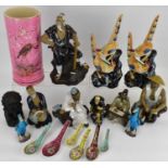 Various vintage and antique Asian and Asian-themed items, to include Mud Men of various sizes, spoon